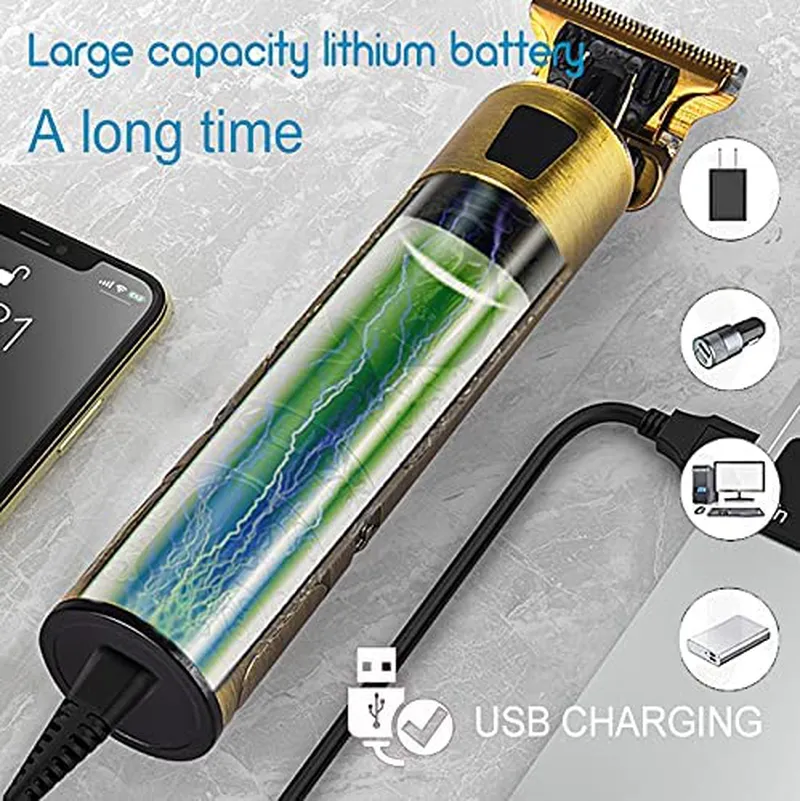 Professional Zero Gapped Hair Trimmer for Men, USB LED Display Hair Clippers for Men with Limit Combs, Rechargeable Cordless Mens Grooming Trimmer Kit for Baldheaded Detail Beard Barbershop (Bronze)