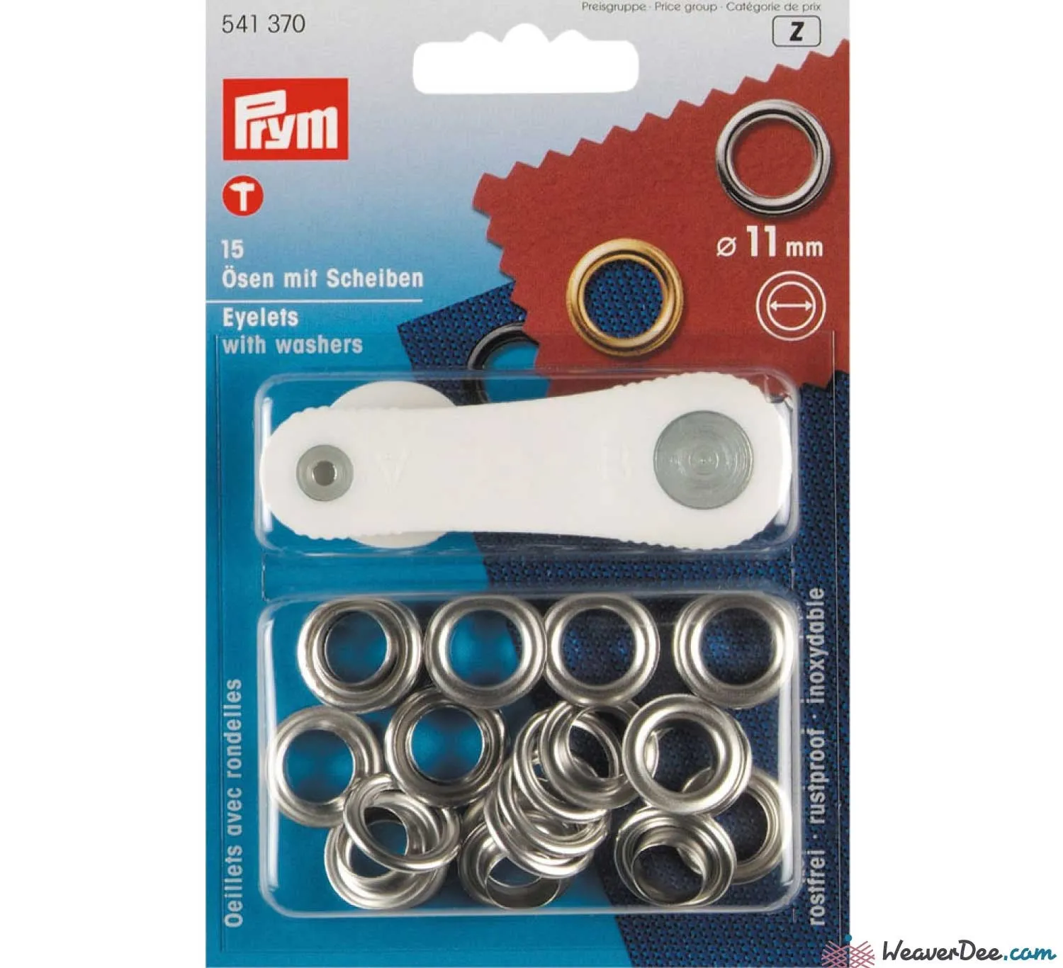 PRYM Eyelets - Nickel / Silver (No-Sew) 11mm - Pack of 15