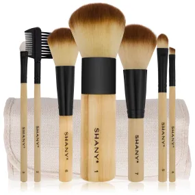 Pure Bamboo Brush Set - Bamboo Brushes With Premium Synthetic Hair & Cotton Pouch - 7pc