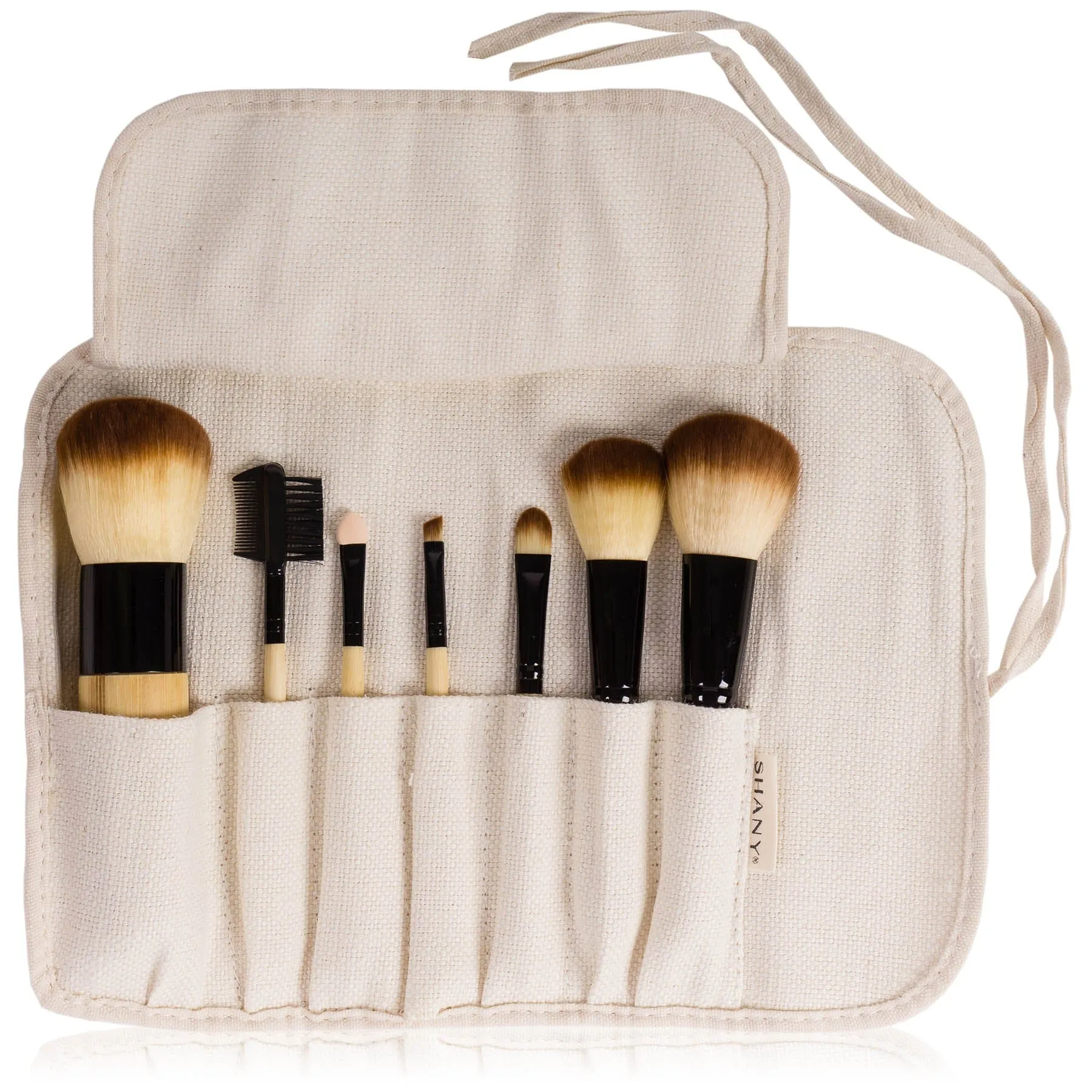 Pure Bamboo Brush Set - Bamboo Brushes With Premium Synthetic Hair & Cotton Pouch - 7pc