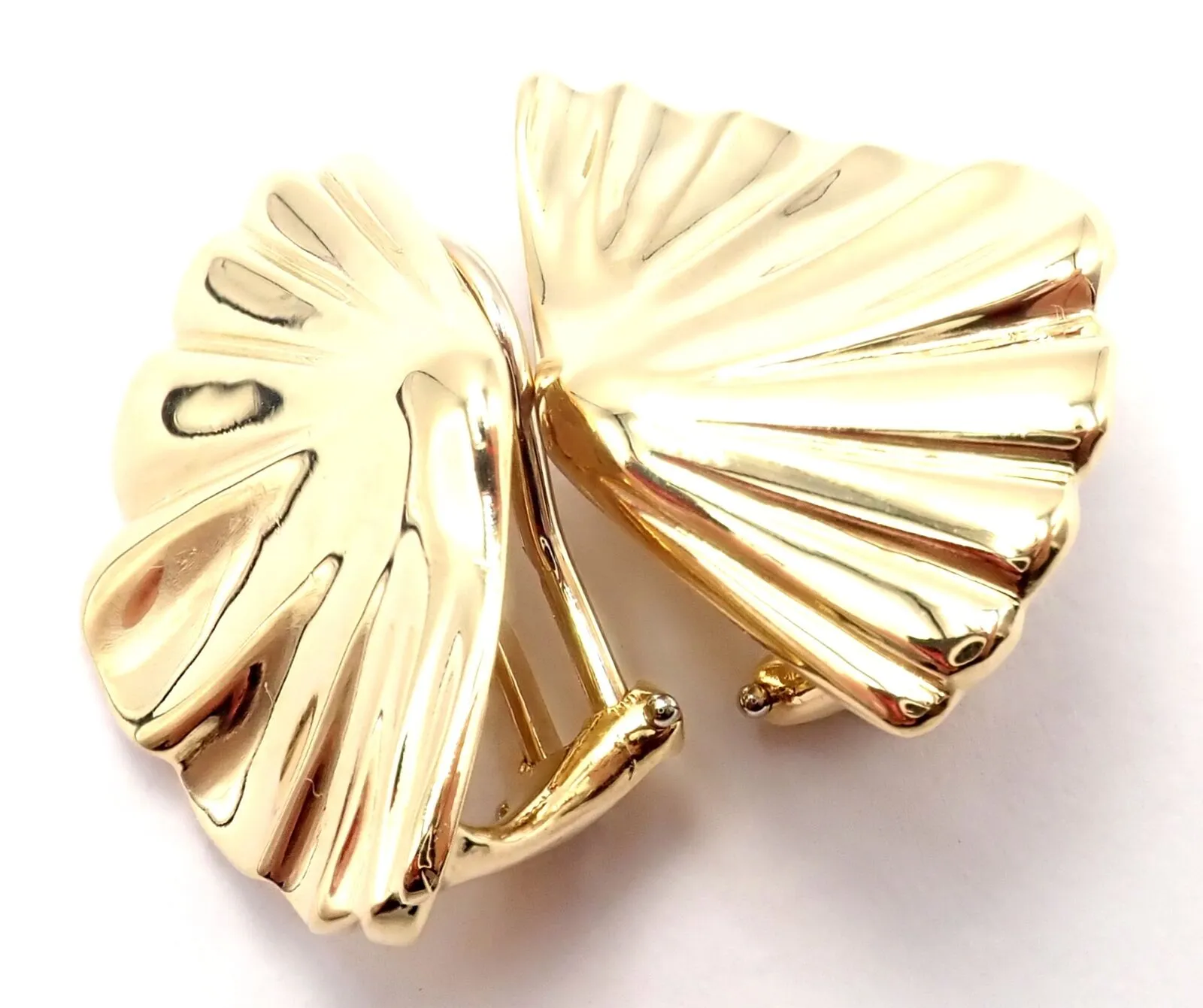 Rare! Authentic Vintage Tiffany & Co 18k Yellow Gold Fan Shell Earrings 1981