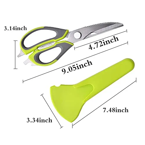 RENESMEE Kitchen Scissors Stainless Steel Shears Heavy Duty 10 in 1 Household Scissors with Magnetic Holder for Chicken, Fish, Seafood, Cutter, Peeler, Opener, Slicer (Set of 1), Multicolor