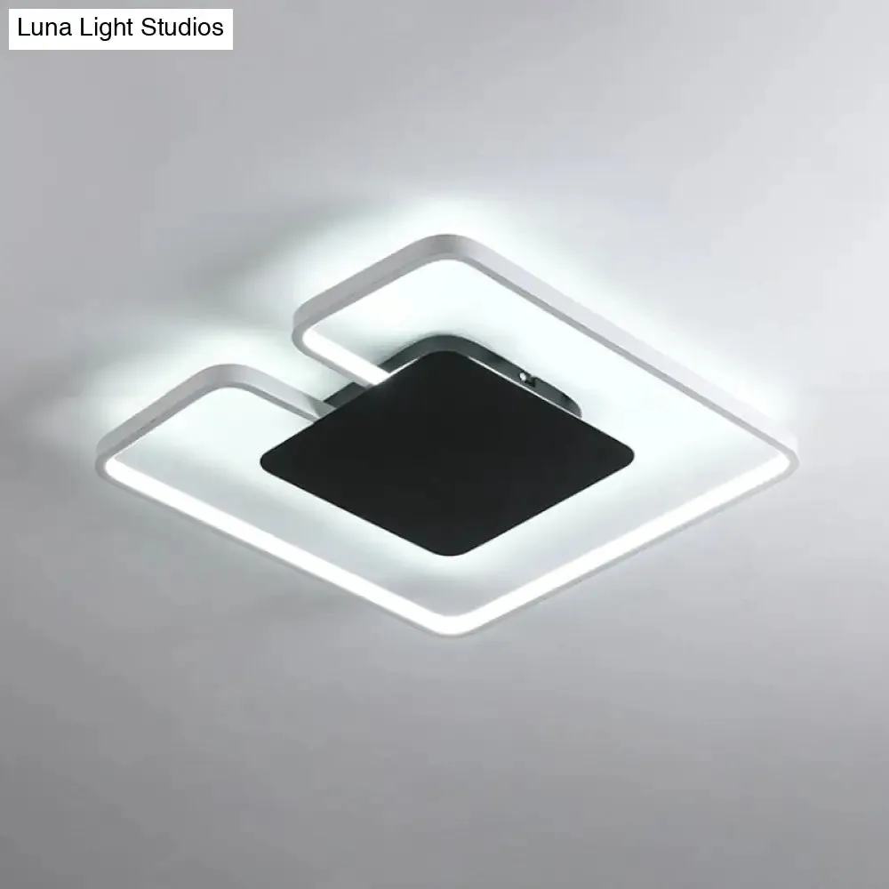 Simple Iron LED Flushmount Ceiling Fixture with Gap Design for Bedroom - Square Frame, Thin, 15"/19" W - White/Black Inner or Black/White Inner