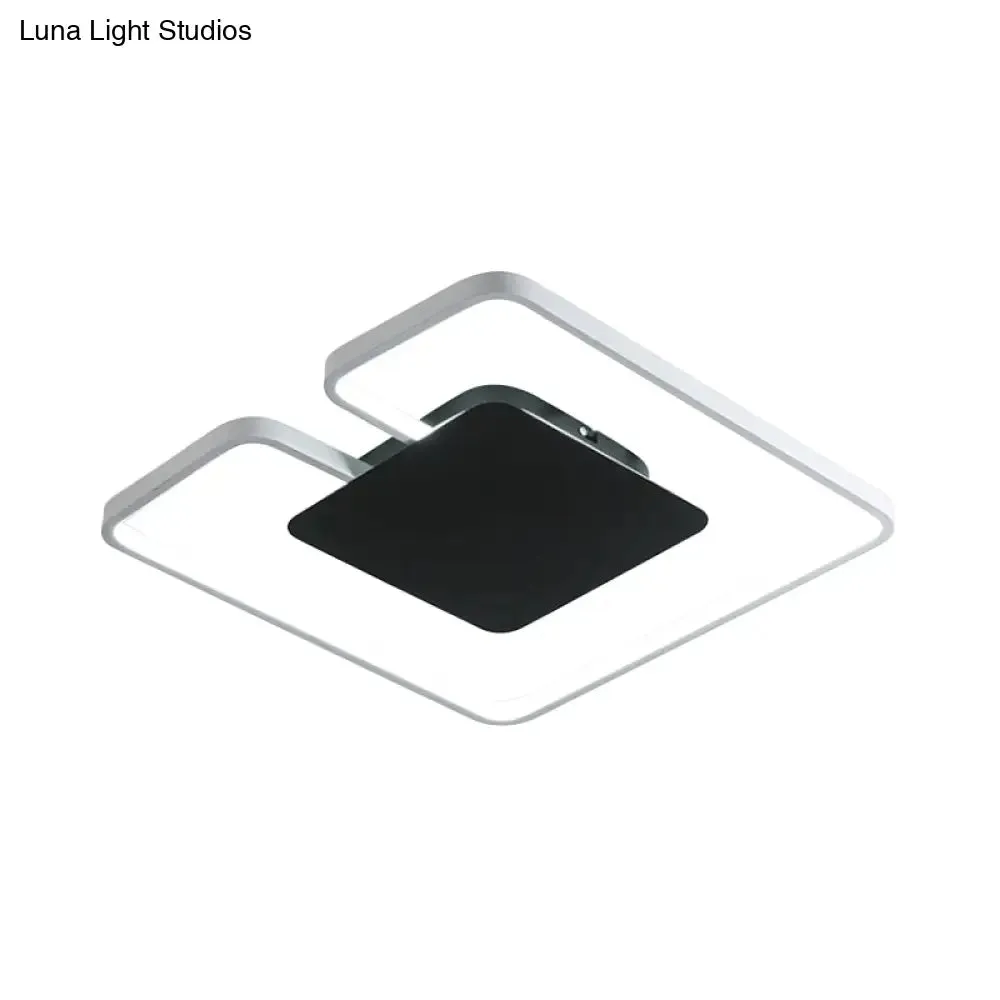 Simple Iron LED Flushmount Ceiling Fixture with Gap Design for Bedroom - Square Frame, Thin, 15"/19" W - White/Black Inner or Black/White Inner