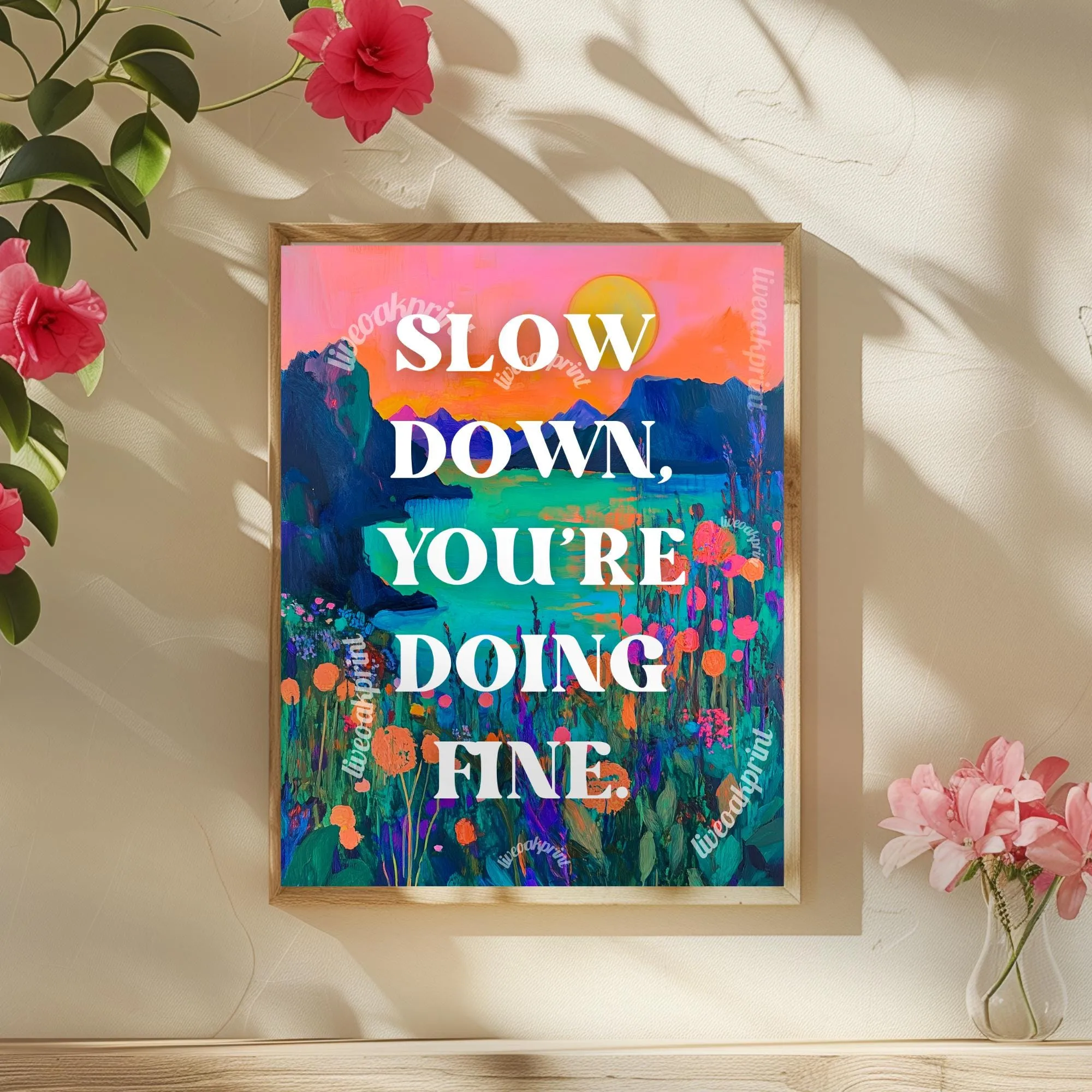 Slow Down You're Doing Fine print - Anti Anxiety Wall Art  - 1970s Retro Inspired Beach Interior Print - Eclectic Decor - Maximalist Art