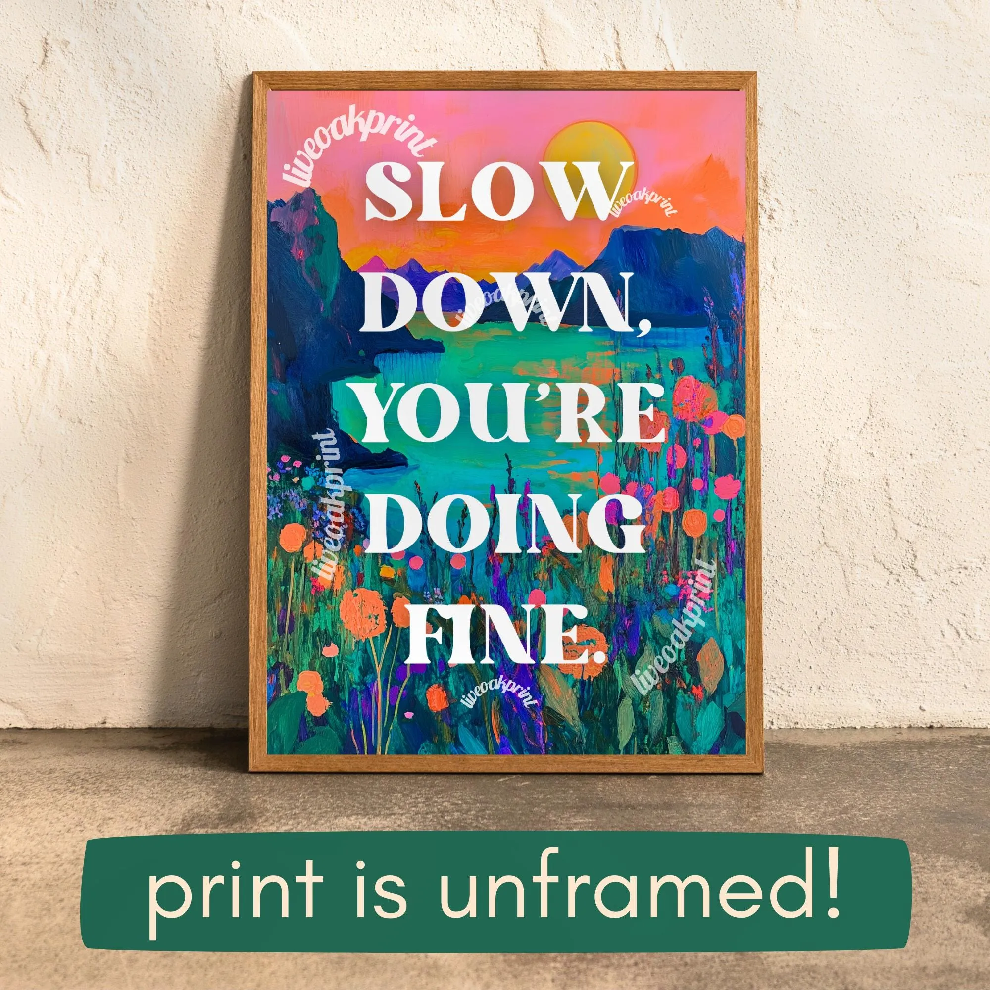 Slow Down You're Doing Fine print - Anti Anxiety Wall Art  - 1970s Retro Inspired Beach Interior Print - Eclectic Decor - Maximalist Art