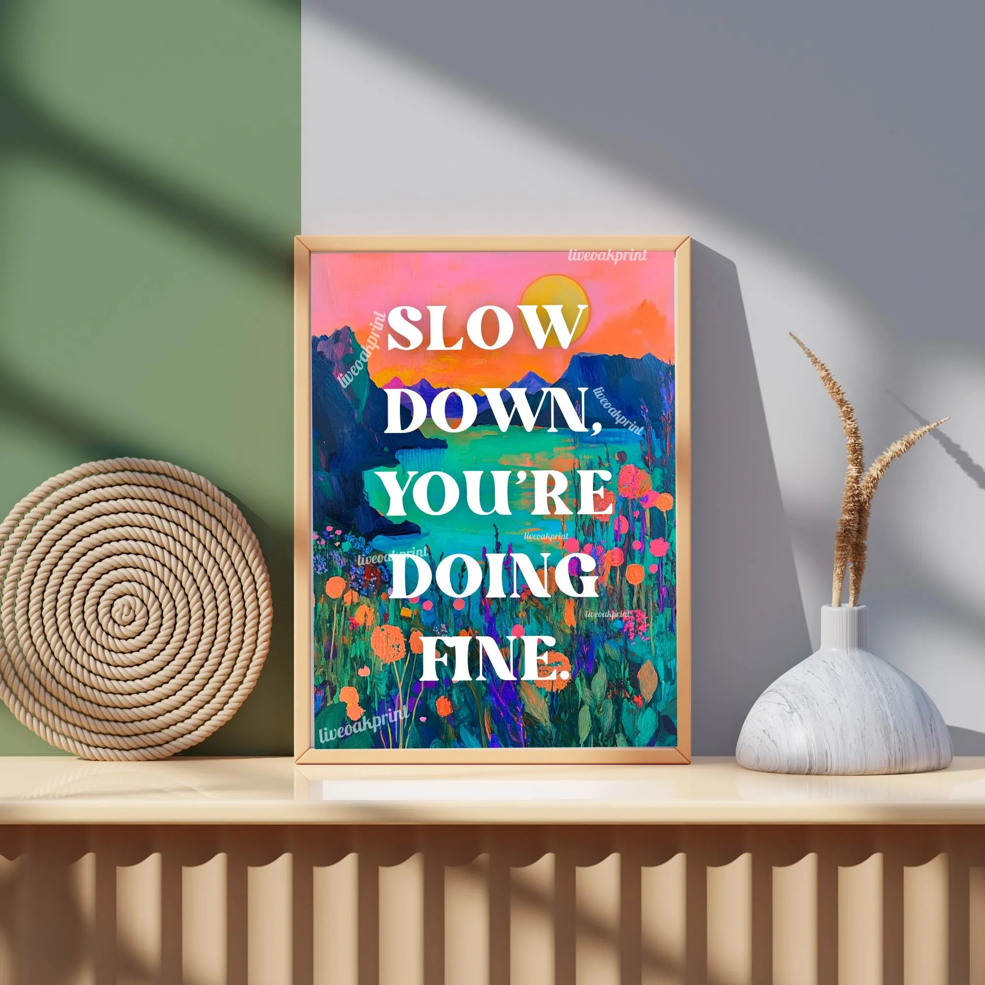 Slow Down You're Doing Fine print - Anti Anxiety Wall Art  - 1970s Retro Inspired Beach Interior Print - Eclectic Decor - Maximalist Art