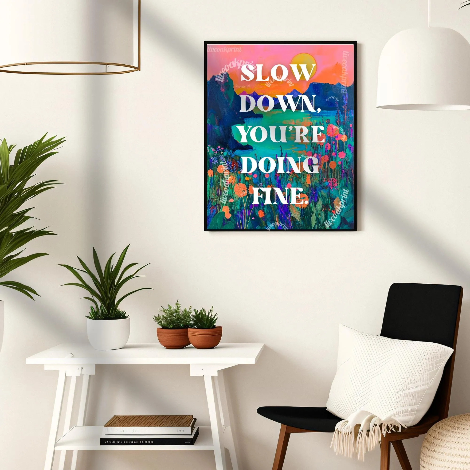 Slow Down You're Doing Fine print - Anti Anxiety Wall Art  - 1970s Retro Inspired Beach Interior Print - Eclectic Decor - Maximalist Art