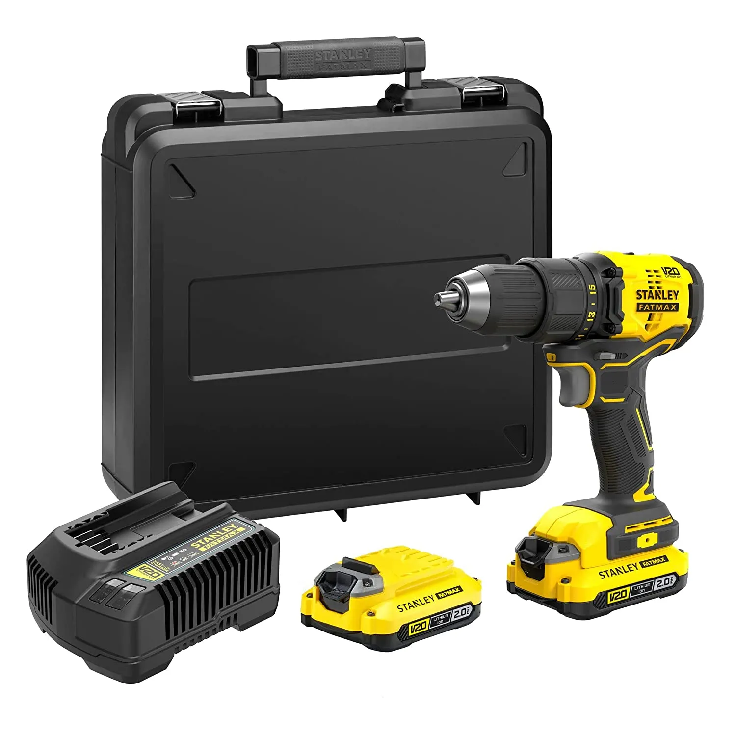 STANLEY FATMAX SBD710D2K-B1 20V 2.0Ah 13 mm Reversible Cordless Brushless Drill Machine Driver with 2x2.0Ah Li-ion Batteries & 1pc Charger