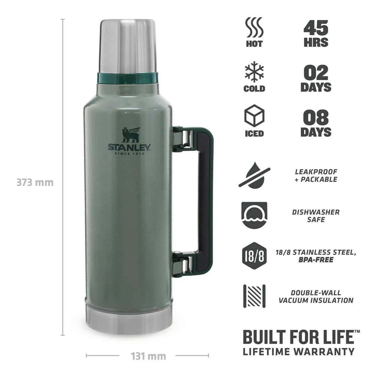 Stanley Flask Classic Vacuum Bottle 1.9L Hammertone Green