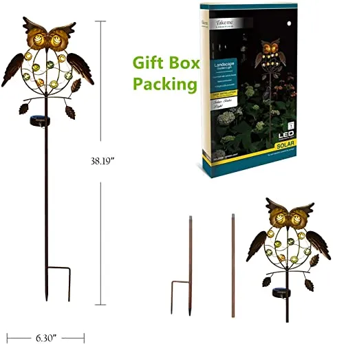 TAKE ME Owl Garden Solar Lights Outdoor, Solar Powered Stake Lights Great Gifts - Metal OWL LED Decorative Garden Lights for Walkway,Pathway,Yard,Lawn (Bronze)