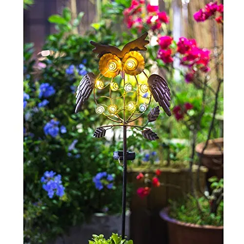 TAKE ME Owl Garden Solar Lights Outdoor, Solar Powered Stake Lights Great Gifts - Metal OWL LED Decorative Garden Lights for Walkway,Pathway,Yard,Lawn (Bronze)