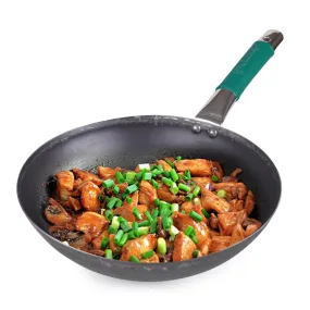 The Indus Valley Pure Iron Wok with Silicone Grip | Large, 30.8cm/12.1 inch, 3.5Ltr, 1.4kg | Gas Compatible | Pre-Seasoned Wok, 100% Pure & Toxin-Free, No Chemical Coating