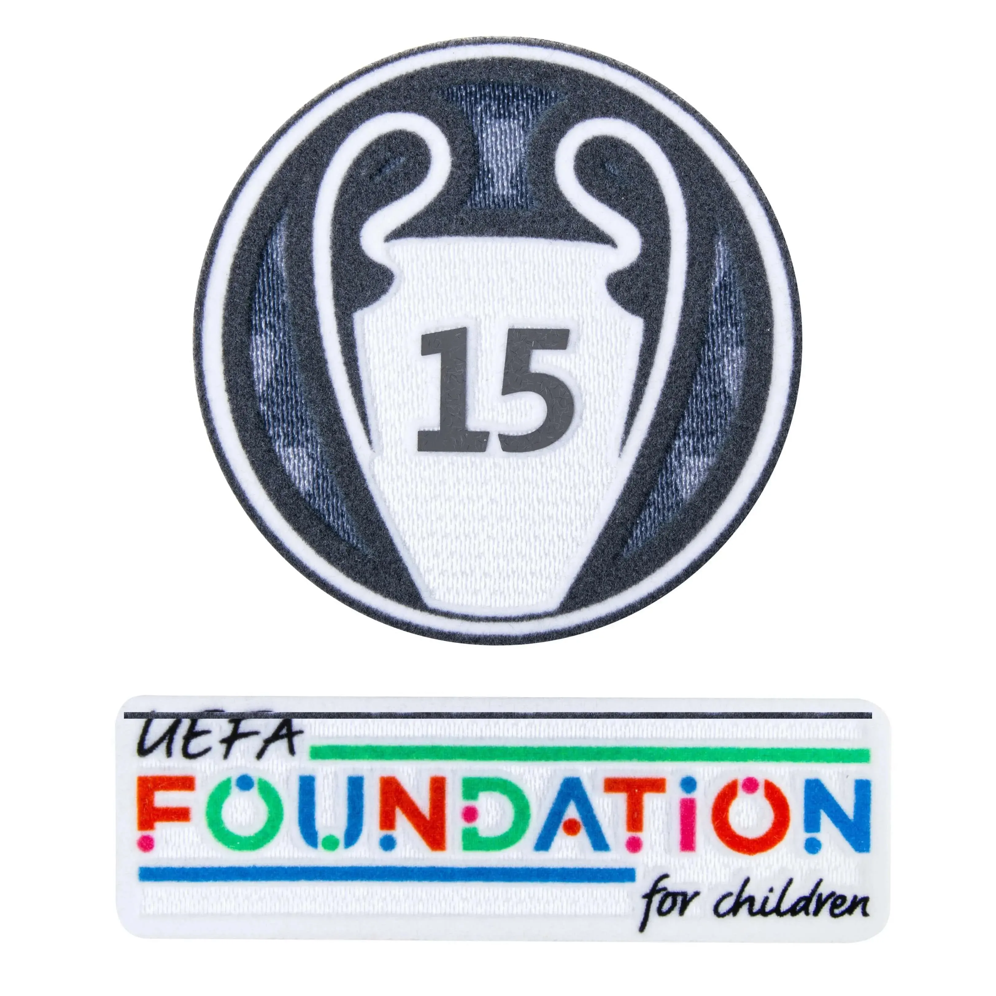 UEFA 2024 Real Madrid Champion League Trophy 15 Times Winner Patch Set Youth (Foundation Patch Included)