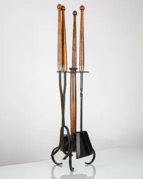 Walnut and Wrought Iron Fireplace Tool Set