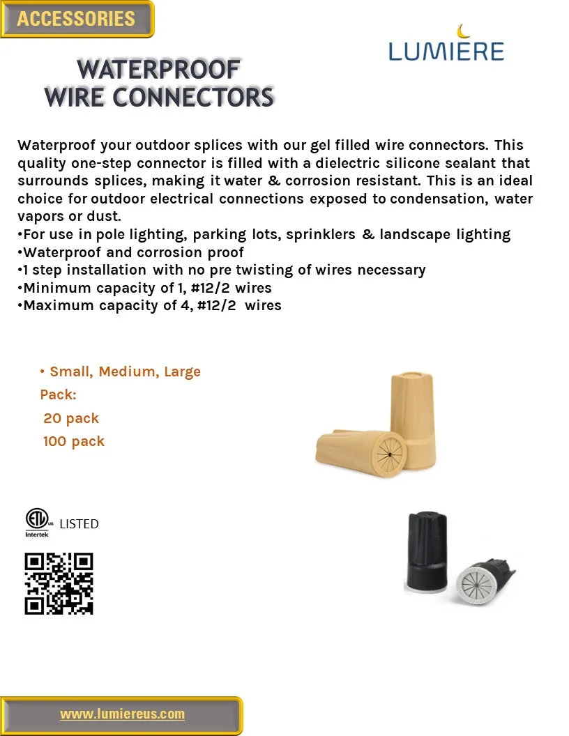 Waterproof Wire Connectors GREASE FILLED, WIRE NUTS for Landscape Lighting Installation