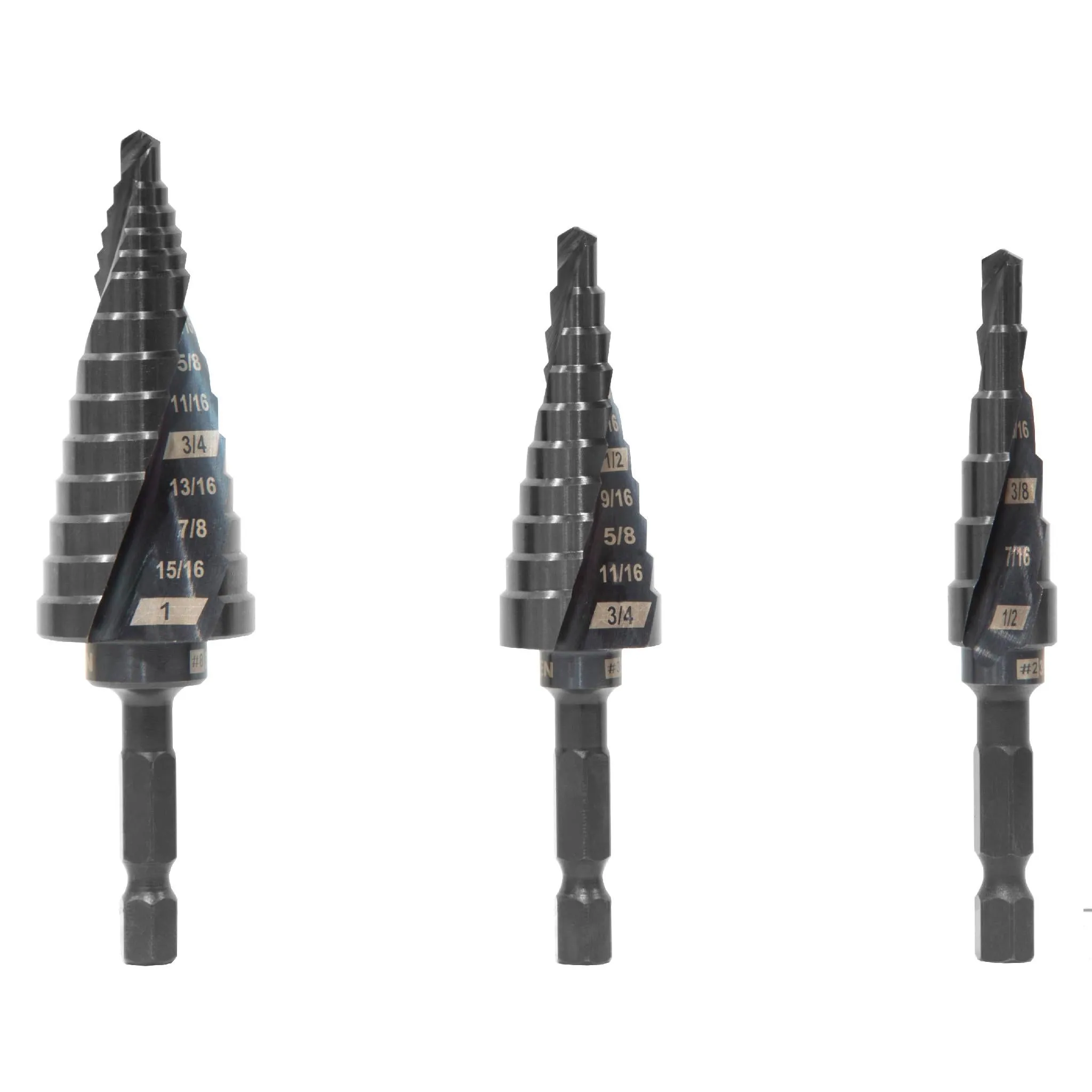 WEN DB238X 3-Piece Impact-Duty Titanium Step Drill Bit Set with #2, #3, and #8 Step Drill Bits