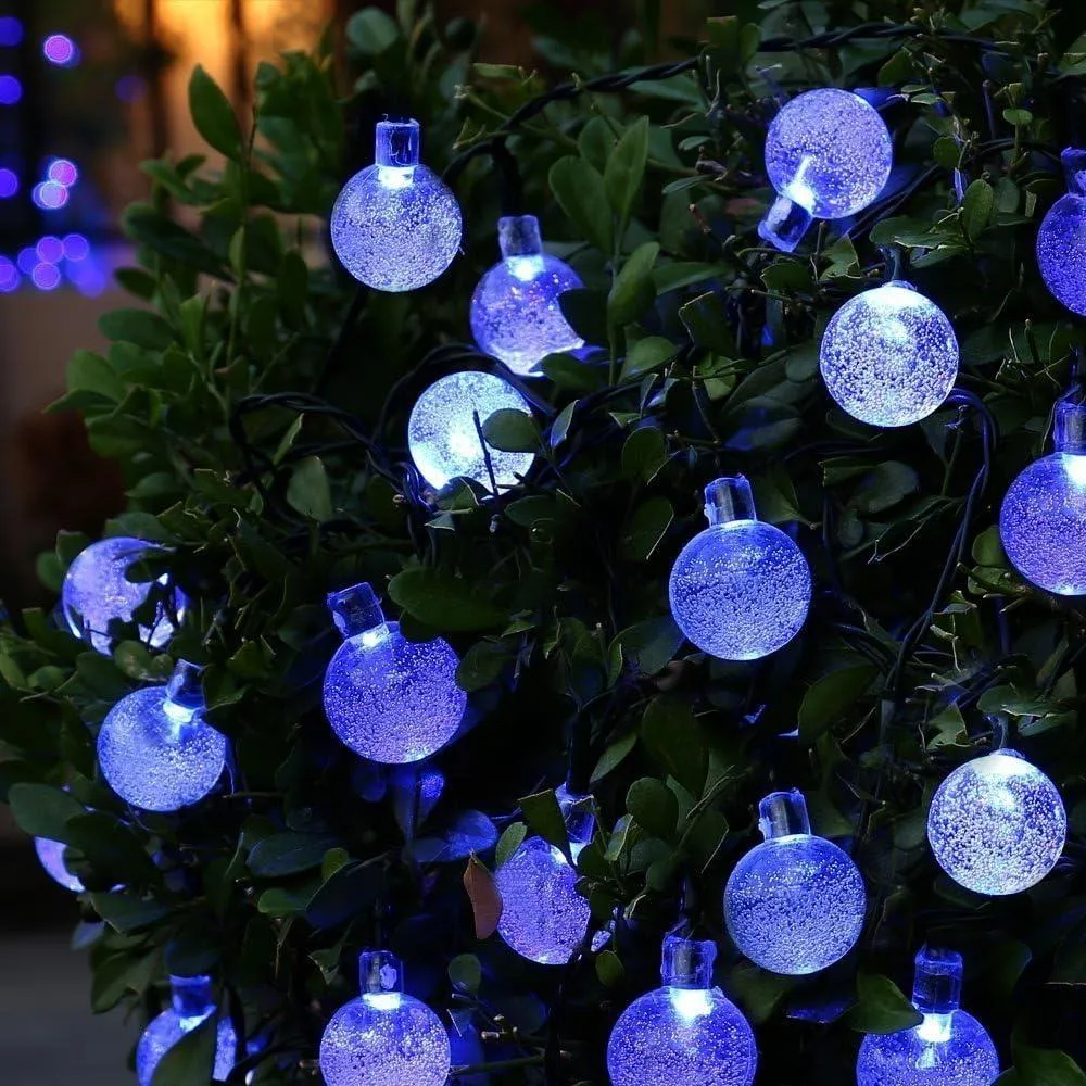 White & Blue Led String Lights In Crystal Balls Design