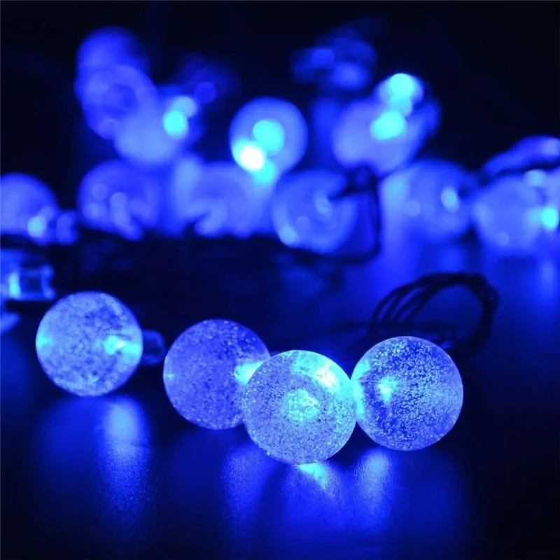 White & Blue Led String Lights In Crystal Balls Design