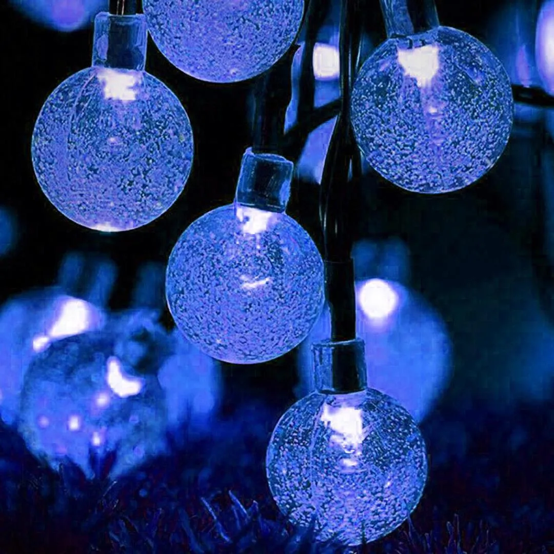 White & Blue Led String Lights In Crystal Balls Design