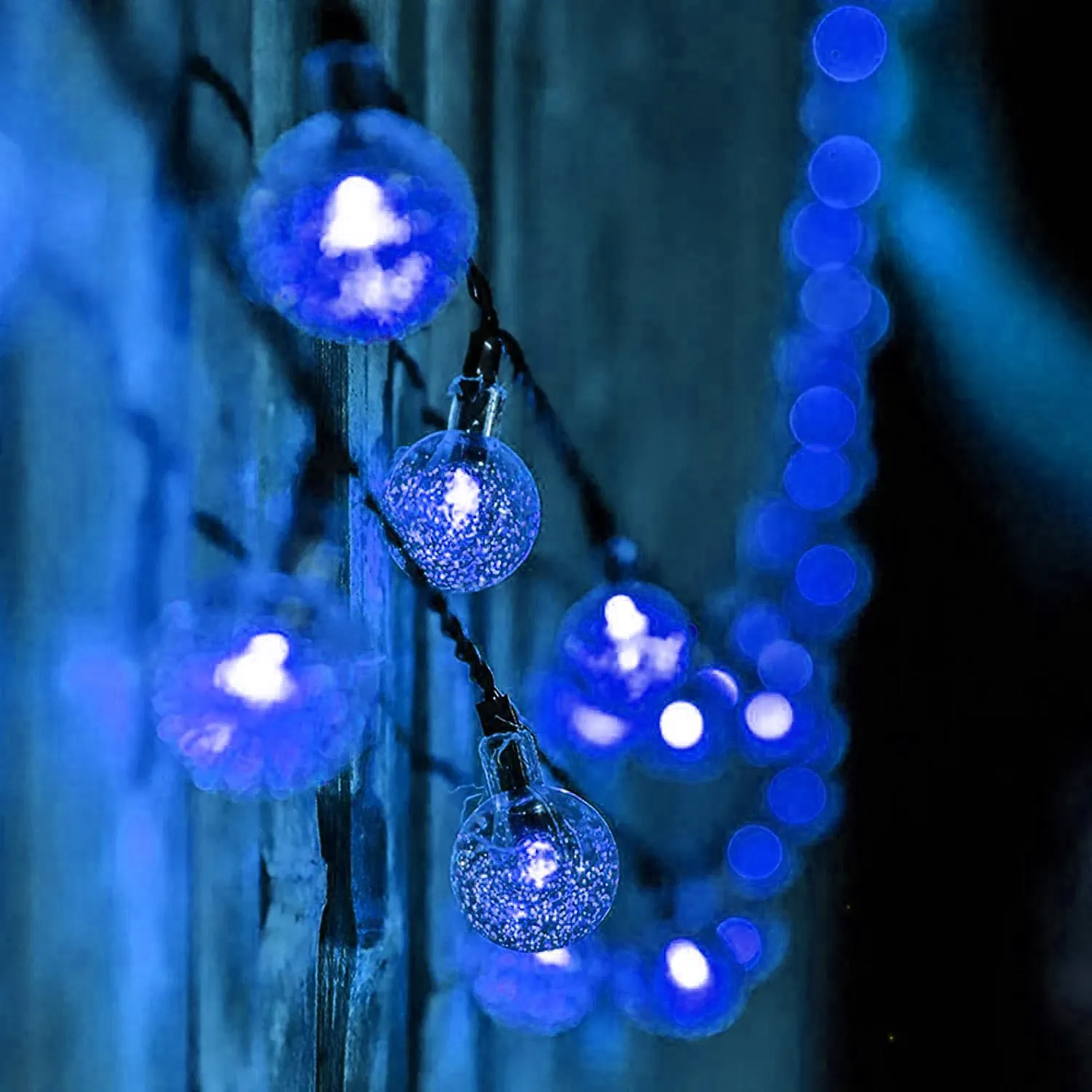 White & Blue Led String Lights In Crystal Balls Design