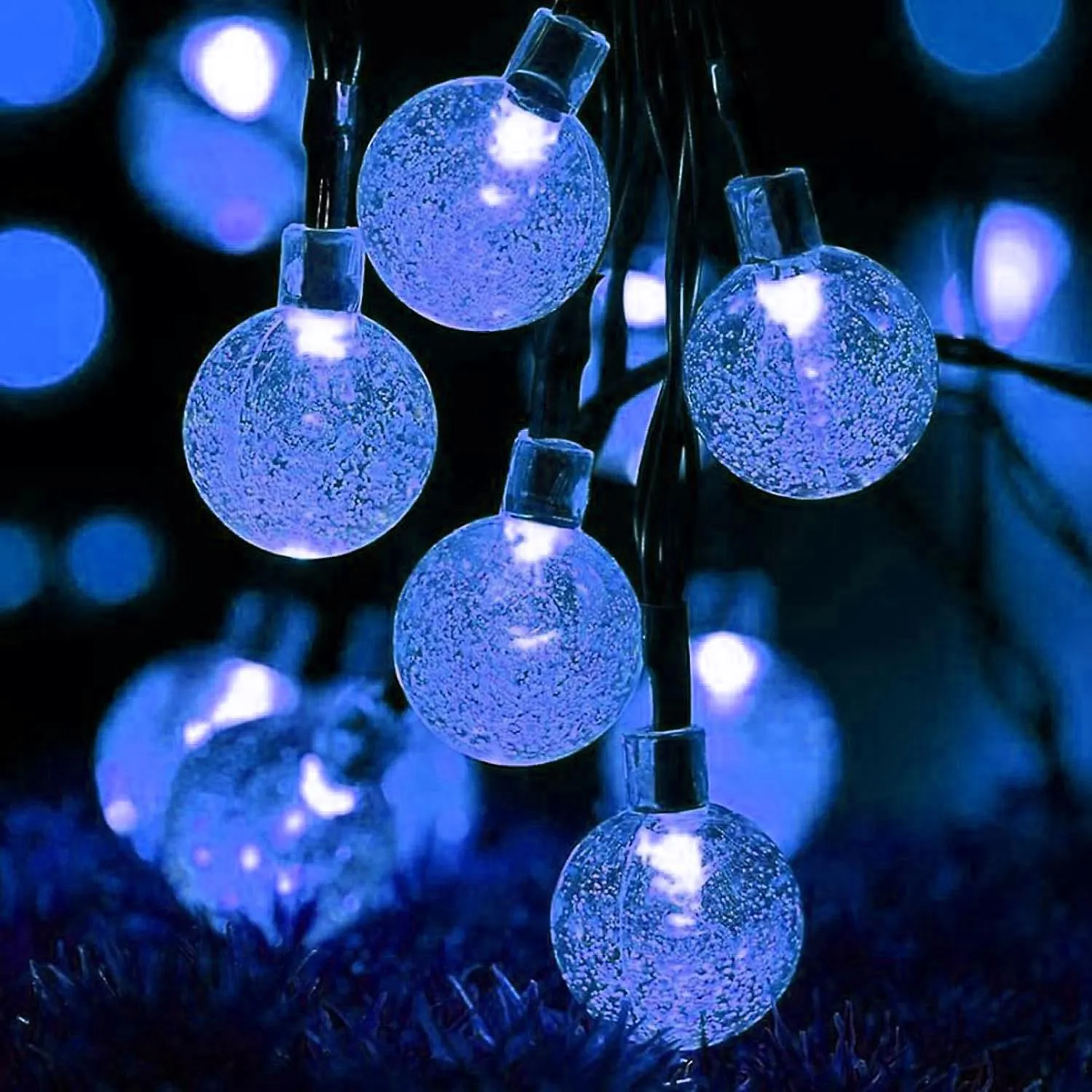 White & Blue Led String Lights In Crystal Balls Design