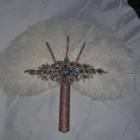 White feather fan , rose gold bouquet, Great Gatsby wedding style 1920's - any colour as custom made by Crystal wedding uk