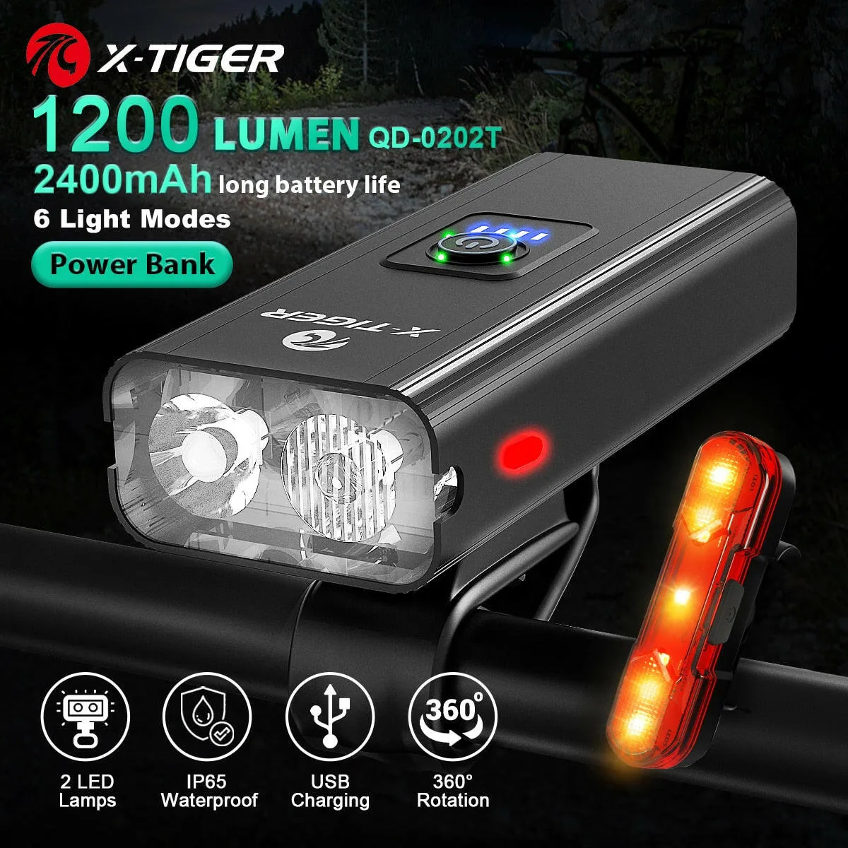 X-TIGER Bicycle Light Set Rainproof Headlight   Tail light USB Charging LED Cycling Lights Front Lamp Ultralight Bike Flashlight