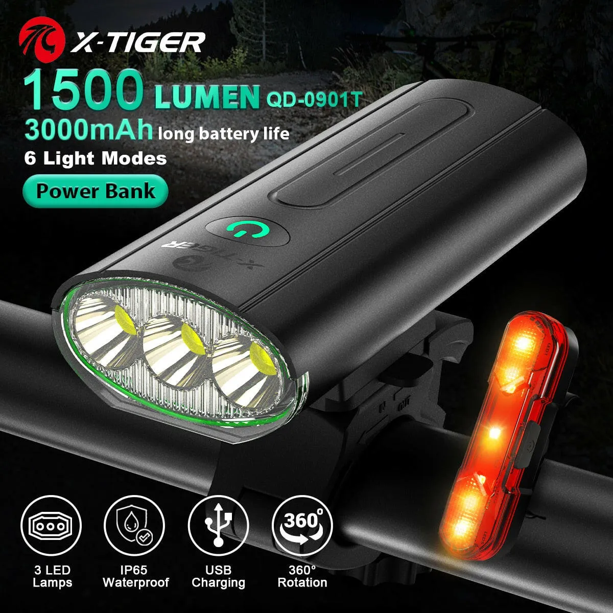 X-TIGER Bicycle Light Set Rainproof Headlight   Tail light USB Charging LED Cycling Lights Front Lamp Ultralight Bike Flashlight