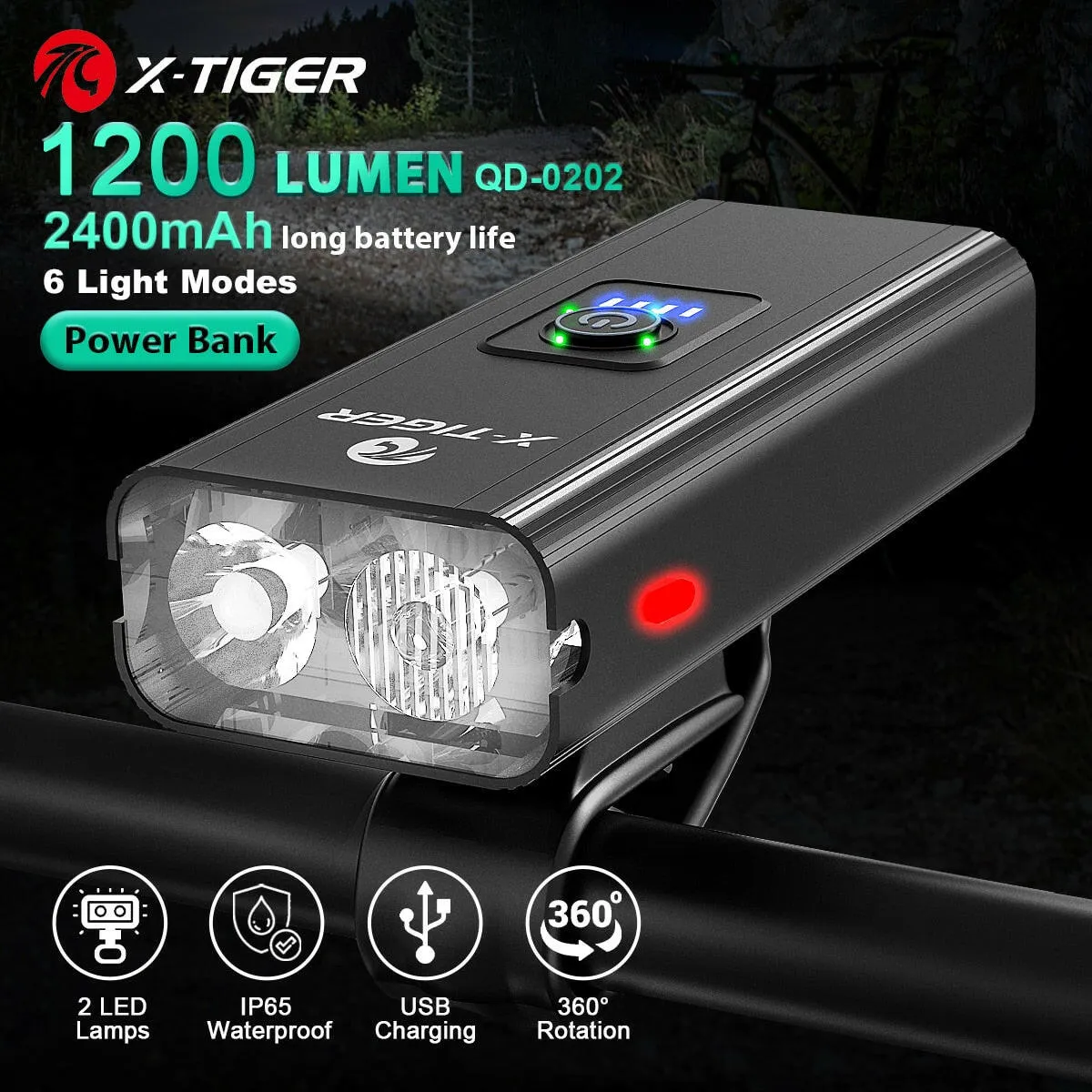 X-TIGER Bicycle Light Set Rainproof Headlight   Tail light USB Charging LED Cycling Lights Front Lamp Ultralight Bike Flashlight