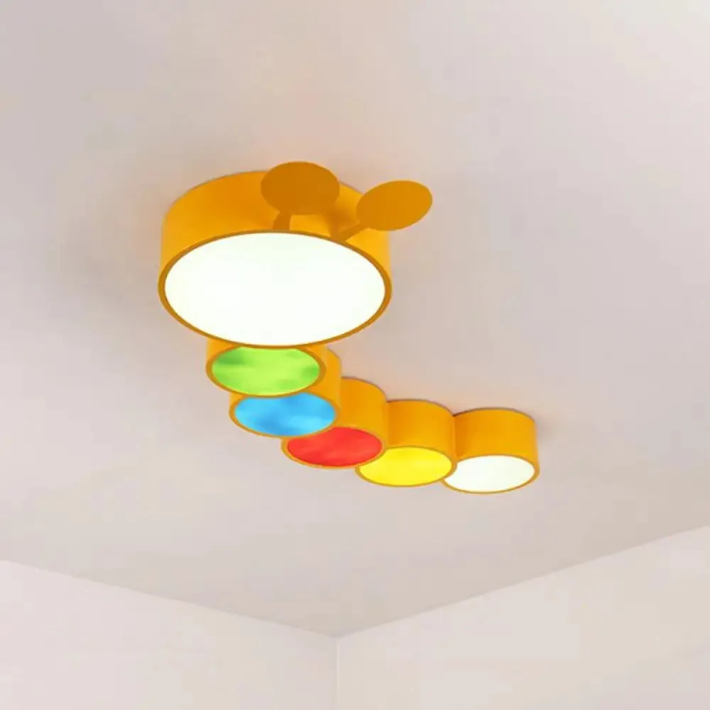 Yellow Metallic Cartoon Caterpillar LED Flush Mount Ceiling Light for Kindergarten"
or
"Kindergarten Cartoon Caterpillar LED Flush Mount Ceiling Light in Yellow Metal