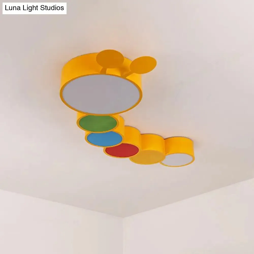 Yellow Metallic Cartoon Caterpillar LED Flush Mount Ceiling Light for Kindergarten"
or
"Kindergarten Cartoon Caterpillar LED Flush Mount Ceiling Light in Yellow Metal