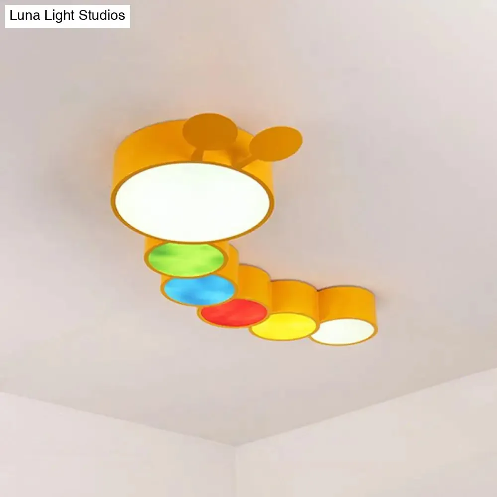 Yellow Metallic Cartoon Caterpillar LED Flush Mount Ceiling Light for Kindergarten"
or
"Kindergarten Cartoon Caterpillar LED Flush Mount Ceiling Light in Yellow Metal