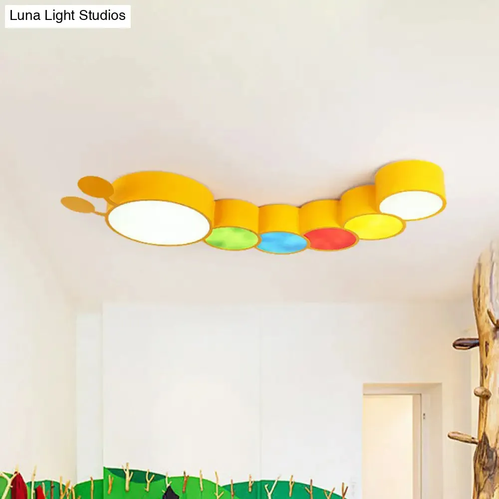 Yellow Metallic Cartoon Caterpillar LED Flush Mount Ceiling Light for Kindergarten"
or
"Kindergarten Cartoon Caterpillar LED Flush Mount Ceiling Light in Yellow Metal