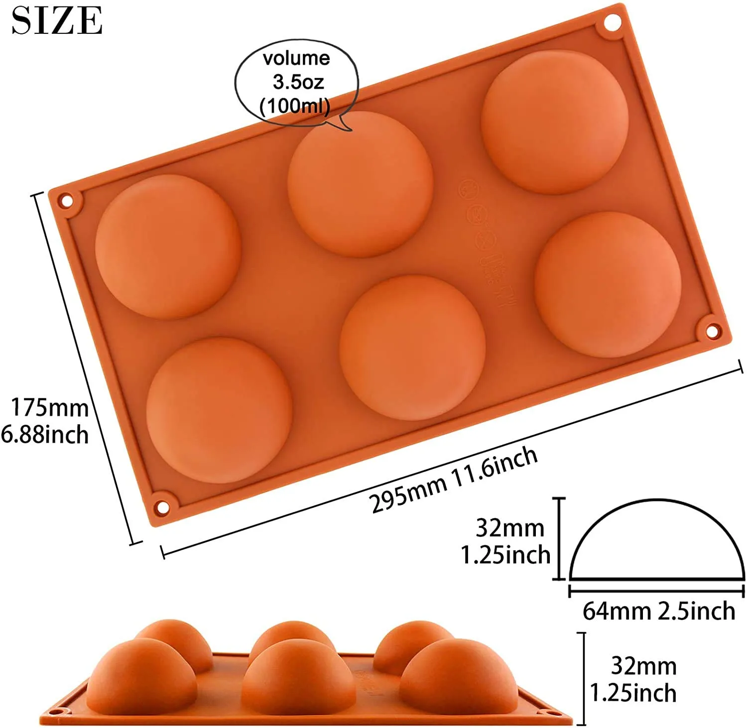 Zollyss Silicone 6-Cavity Large Hemisphere Dome Silicone Mold,Half Sphere Silicone Tray (Random Color) for Chocolate, Cake, Jelly, Pudding, Handmade Soap(Pack of 1)